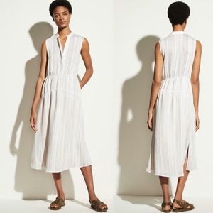 VINCE Drapey Stripe Tiered Dress in Optic White Size 8